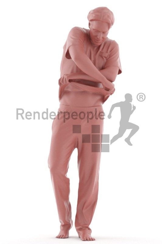 3d people sleepwear, white 3d man standing and changing clothes