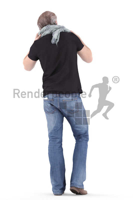 3d people casual, white 3d man standing and wearing scarf