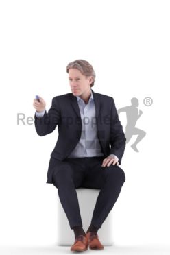 3d people business, white 3d man sitting and pointing