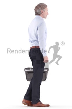 3d people business, white 3d man walking and shopping