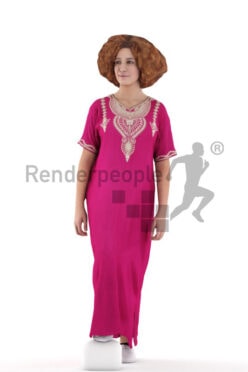 Scanned human 3D model by Renderpeople – middle eastern woman in traditional dress, walking upstairs