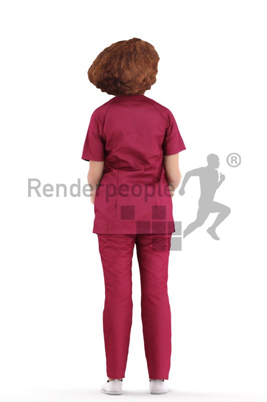 Posed 3D People model for visualization – middle eastern woman in healthcare outfit, carrying a box