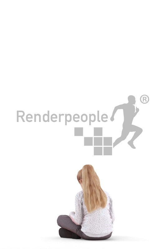 Photorealistic 3D People model by Renderpeople – little european girl reading