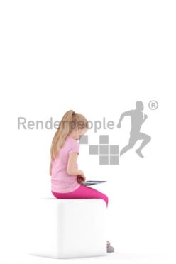 Scanned human 3D model by Renderpeople – little girl sitting with tablet
