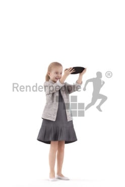 Posed 3D People model for renderings – girl, casual, holding a plate