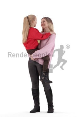 Realistic 3D People model by Renderpeople- European woman and girl interacting, casual