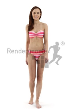 3d people beach, white 3d woman wearing a bikini