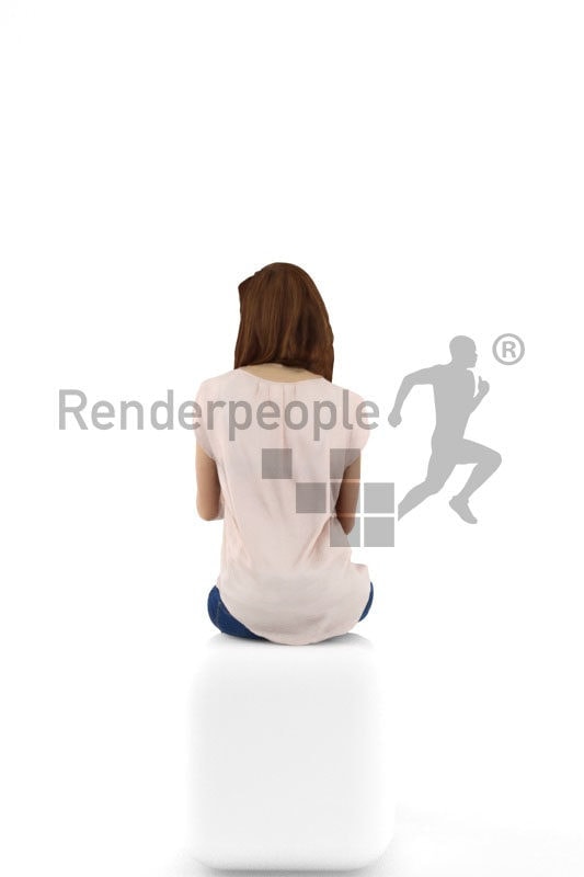 3d people service, white 3d woman sitting and typing