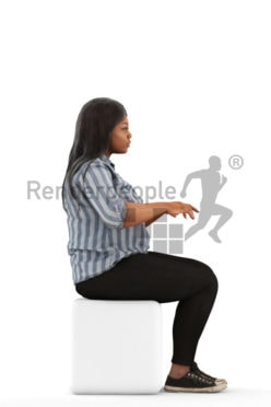 3d people sitting, black 3d woman sitting and typing on a keyboard