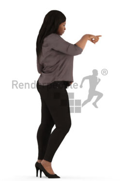 3d people business, black 3d woman standing and pointing