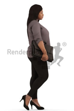 3d people business, black 3d woman walking with a briefcase