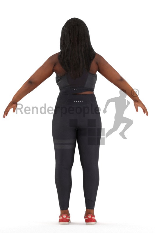 3d people sports, rigged black woman in A Pose