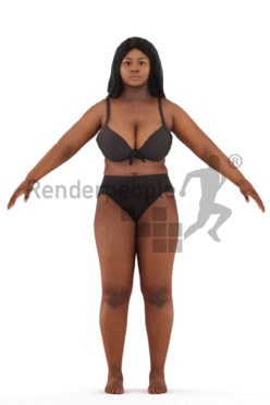 3d people swimming, rigged black woman in A Pose