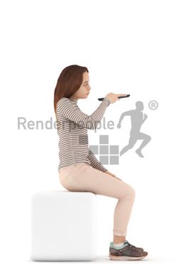 3d people casual, white 3d kid sitting using theremote control