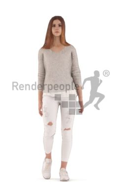 3d people casual, white animated woman walking