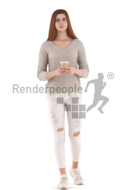 3d people kids, white 3d child walking and drinking