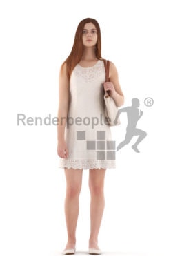 3d people evening, white 3d teenager standing and holding a bag