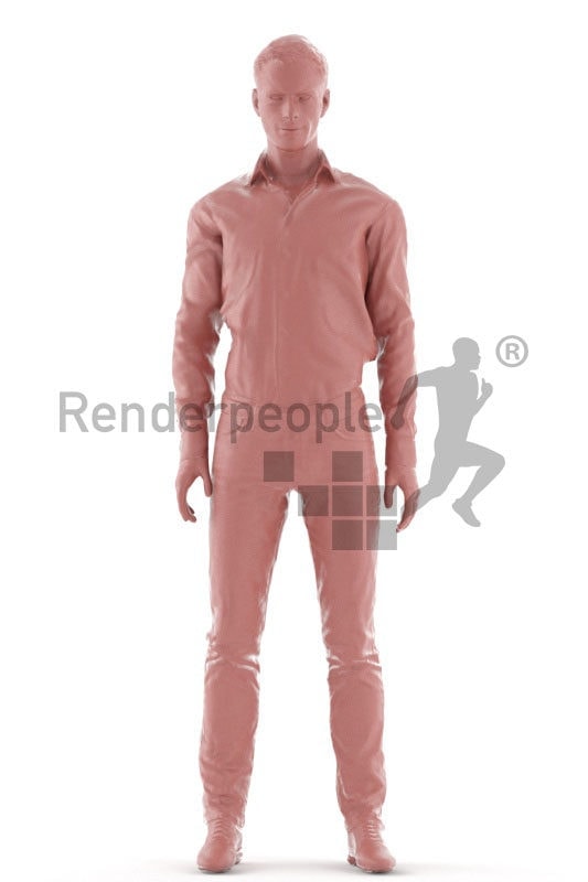 3d people casual, white animated man standing and idling
