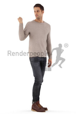 3d people casual, young man standing and pointing