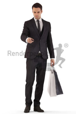 3d people business, young man shopping standing and pointing