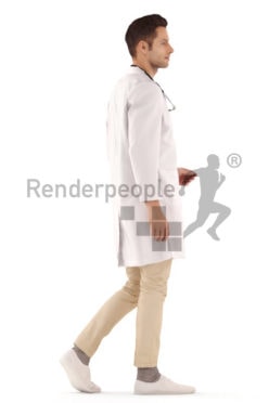 3d people hospital, young man walking