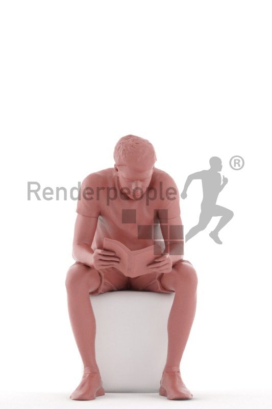 3d people teen, white 3d child sitting and reading