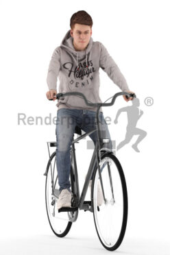 Scanned human 3D model by Renderpeople – european teenager in casual hoodie, riding on the bike