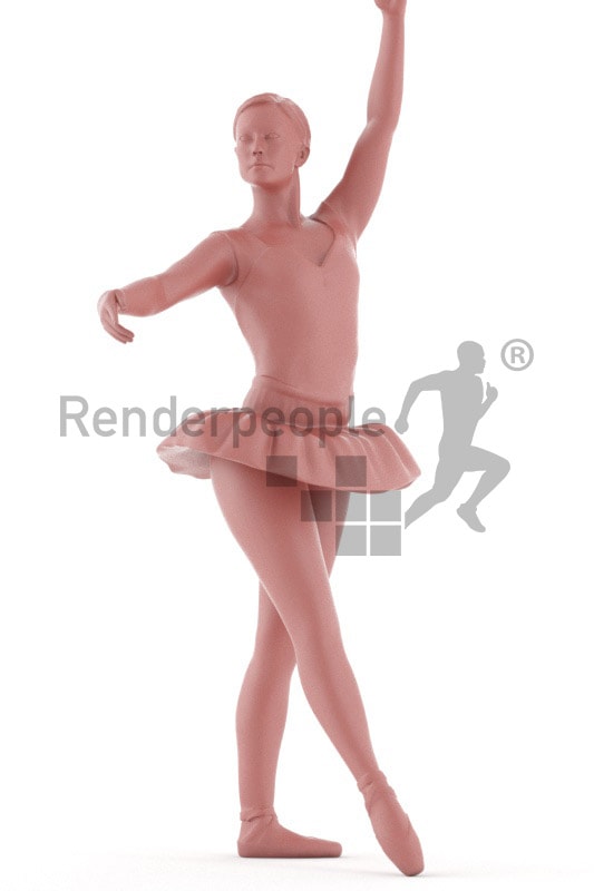3d people sports, beautiful white 3d woman doing ballet