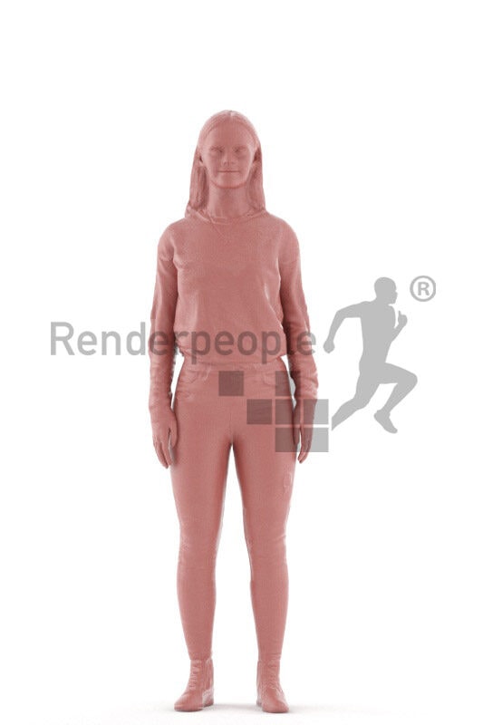 Animated human 3D model by Renderpeople – european woman in casual outfit, talking