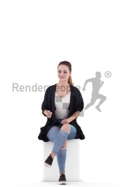 Photorealistic 3D People model by Renderpeople – woman in casual outfit, sitting