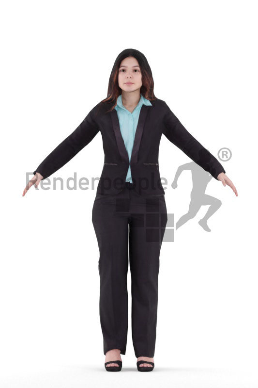 Rigged and retopologized 3D People model – european woman in business suits