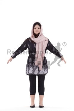 3d people casual, 3d white woman with hijab rigged