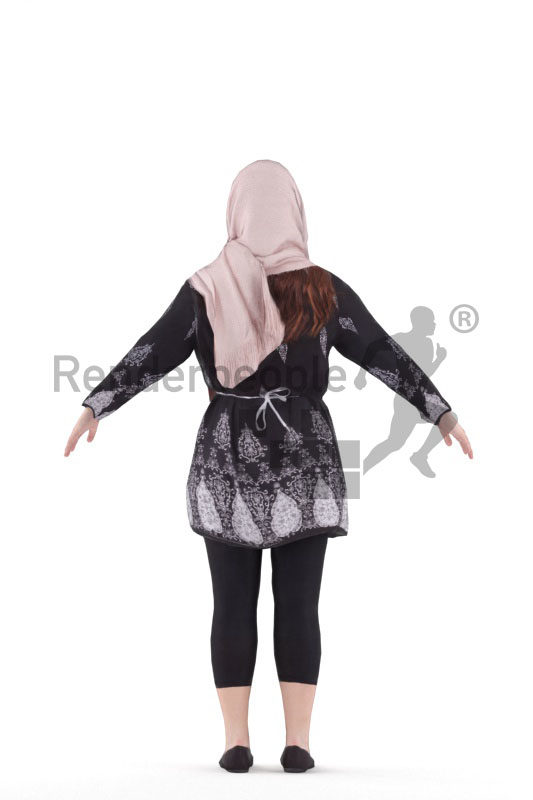3d people casual, 3d white woman with hijab rigged