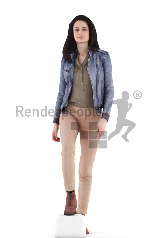 3d people casual, woman standing and walking upstairs