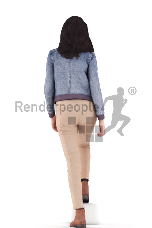 3d people casual, woman standing and walking upstairs