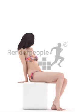 3d people beach, woman sitting wearing bikini