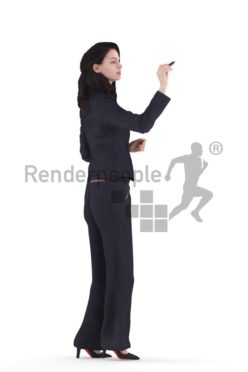 3d people business, south american 3d woman standing and writing on a whiteboard