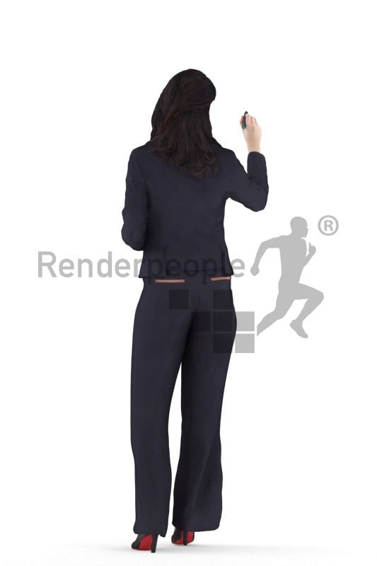 3d people business, south american 3d woman standing and writing on a whiteboard