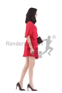 3d people event, south american 3d woman walking and holding a clutch
