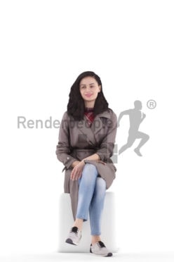 3d people casual, south american 3d woman sitting and smiling