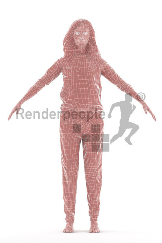 Rigged and retopologized 3D People model – european woman in sleepwear