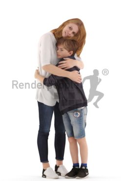 3d people. casual, mother and son hugging