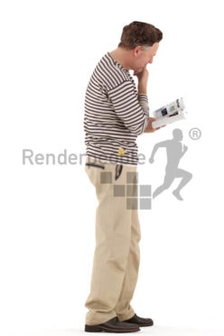 3d people casual, man standing and reading a book