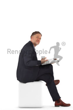 3d people business, man sitting wit a folder and talking