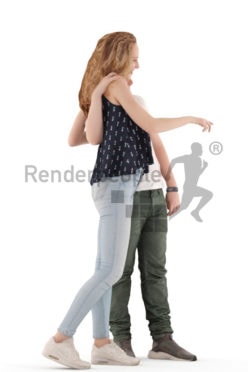 3d people casual, white 3d kids standing and pointing at something