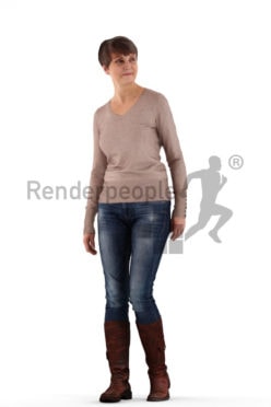 3d people casual, eldery white 3d woman walking