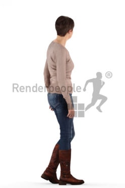 3d people casual, eldery white 3d woman walking