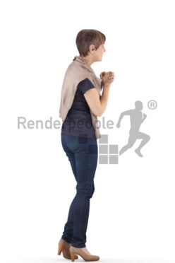 3d people casual. best ager woman standing and holding her hands