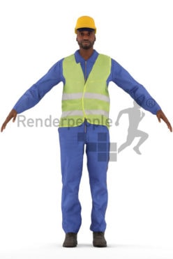 3d people worker, rigged black man in A Pose