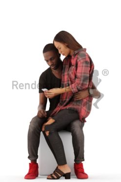 3d people casual, 3d couple sitting lokig at the phone